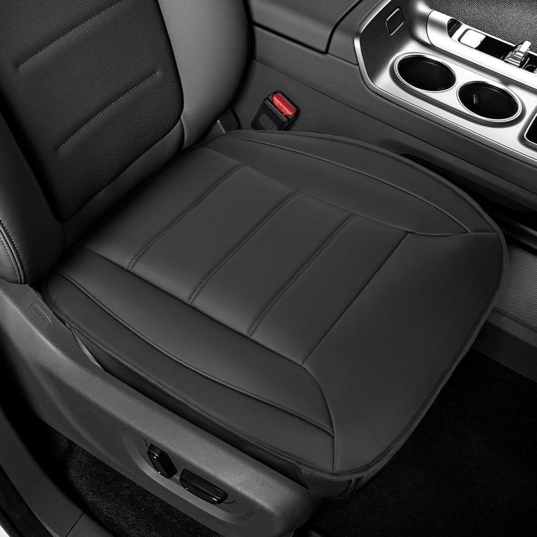 CICMOD Front Bottom Seat Cover for Cars SUV Trucks, 1 Pack Waterproof PU Leather Driver Seat Cushion Protector with Storage Pocket, 21" x 21" - Black
