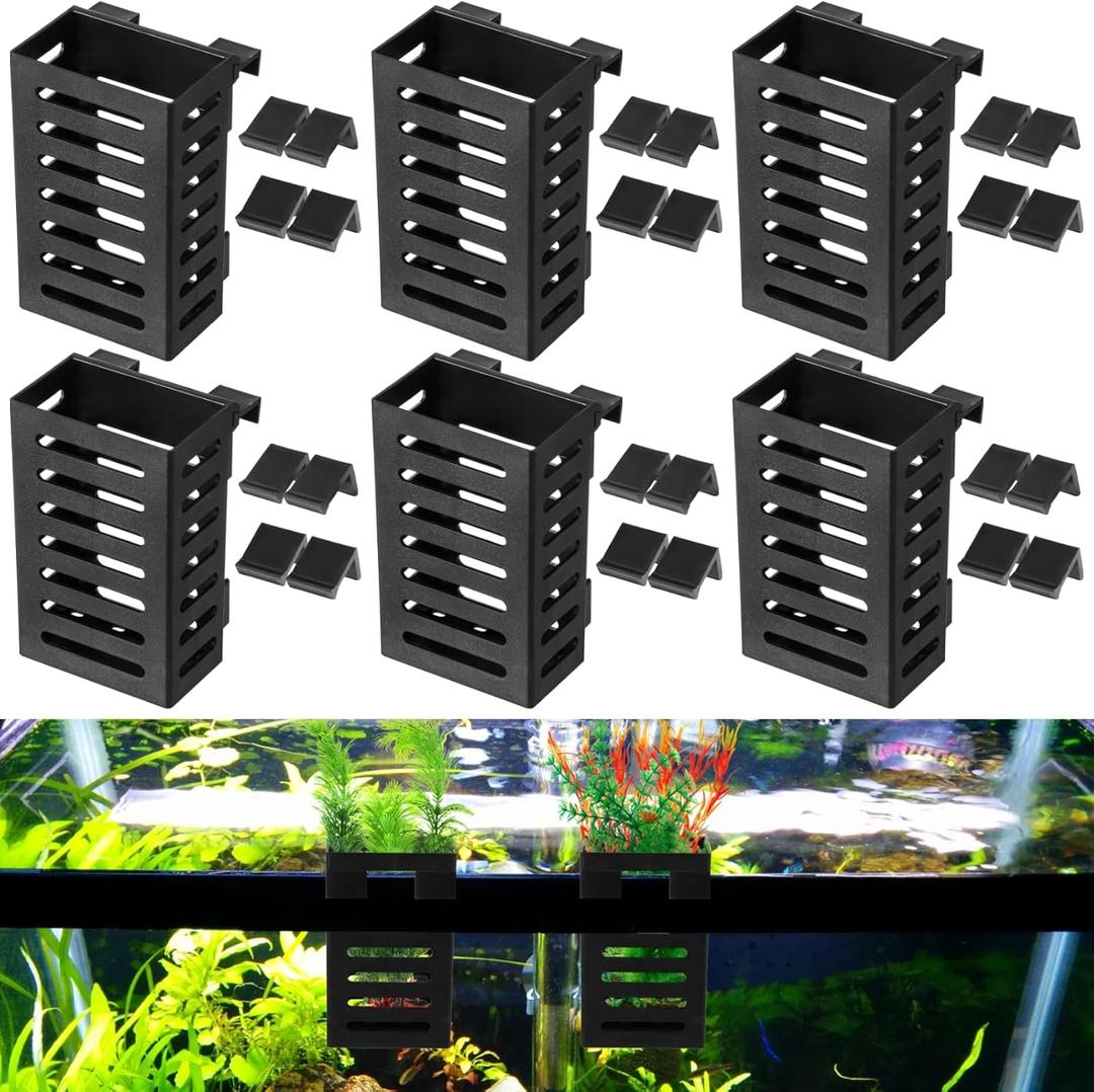 Lnrueg 6PCS Aquarium Plant Holder with Hooks, Hanging Rimmed Tank Plant Pot Aquarium Planters Cups, Upgraded Aquatic Planter Cups for Fish Tank Aquaponic Planter and Aquascape Decorations (6)