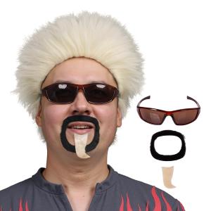 Short Blonde Wig with Glass and Goatee for Halloween Cosplay Party