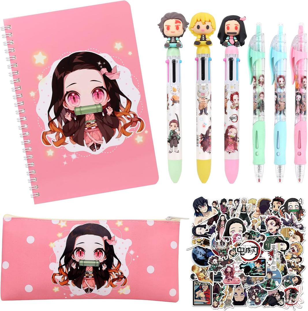Anime Devil Merchandise Gift Set, Adorable Anime Stationery Set, Contains Spiral Notebook, Stationery Pouch, Gel Pens, Multicoloured Pens, Bracelet, Gift Box