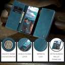 for Samsung Galaxy S21 FE Case, Flip Wallet Leather Case with Card Holder Magnetic Closure Shockproof Kickstand Protective Phone Cases Cover for Samsung S21 FE, Blue-Green