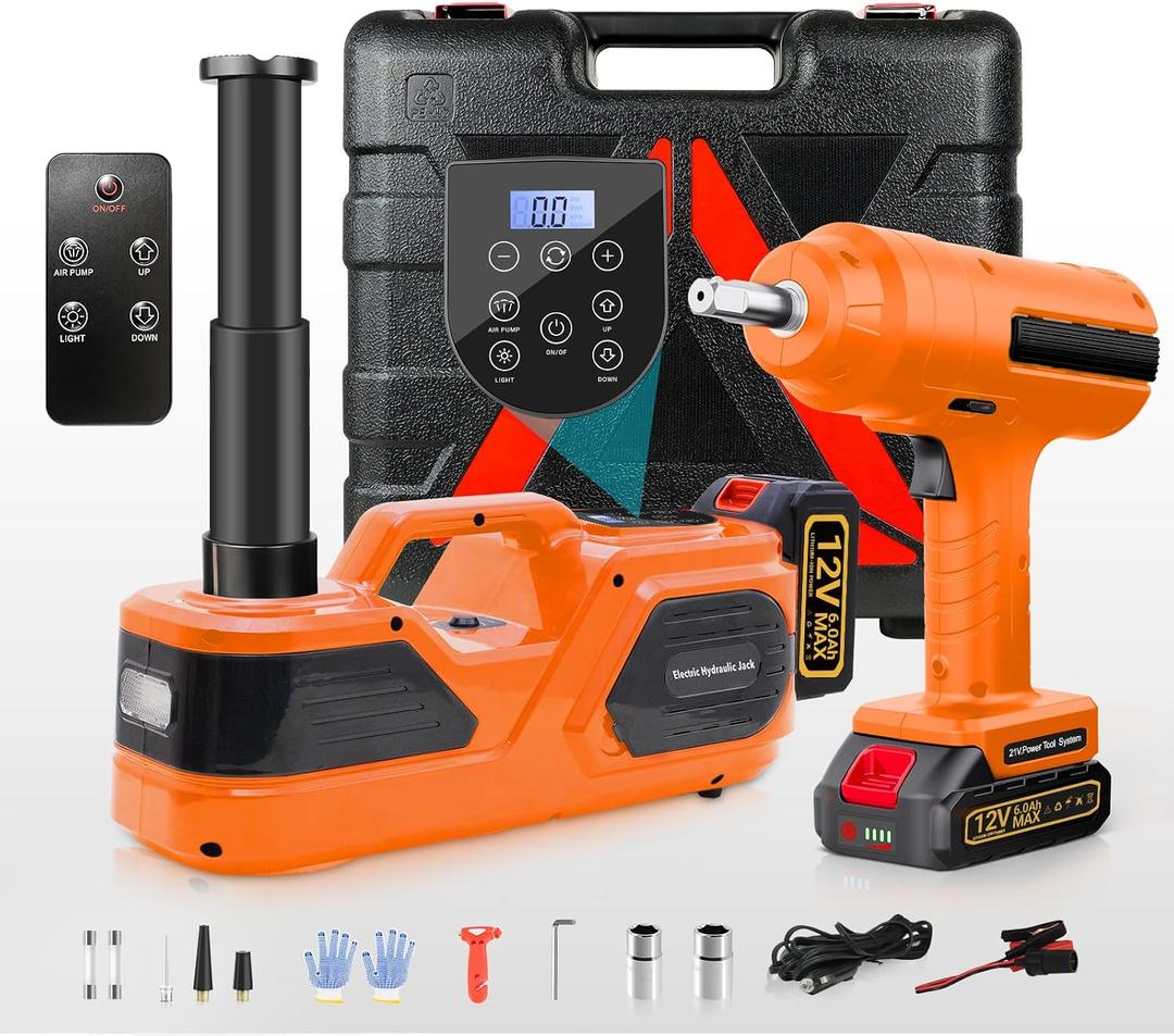 E-HEELP Cordless Electric Car Jack Kit 5 Ton with Battery, Pump and Wrench