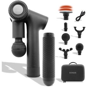 BONDIR R2 PRO+ Massage Gun - Powerful High Intensity Articulating Deep Tissue Back Massager with Extension Handle and 6X Heads Including Heated Attachment