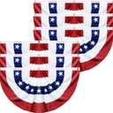 6 Pack 1.5 X 3 Feet American Bunting Flag USA Pleated Fan Flag 4th of July Decorations Memorial Day Patriotic 100% Polyester Half Fan Banner Fourth July Independence Day Outdoor Indoor Decor