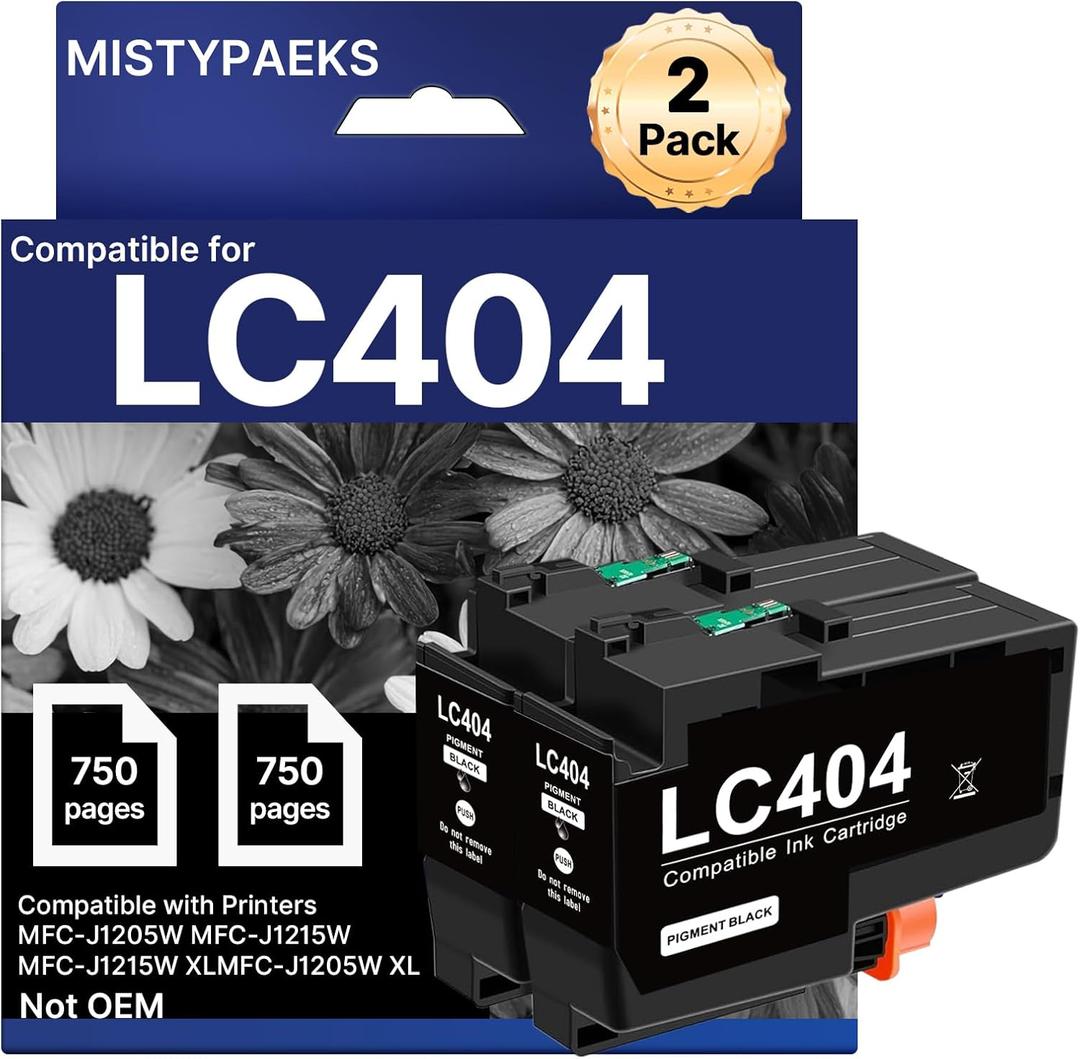 LC404BK LC404 Ink Cartridges Compatible for LC404XL LC404 Ink Cartridges for Brother Printer Compatible with Brother MFC-J1205W MFC-J1215W MFC-J1205W XL Printer (2 Black)