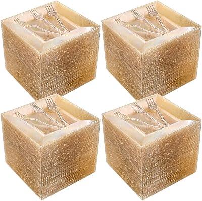 Goodluck 300 Piece Gold Glitter Disposable Plates for 50 Guests, Plastic Plates for Party, Wedding, Dinnerware Set of 50 Dinner Plates, 50 Salad Plates, 50 Spoons, 50 Forks, 50 Knives, 50 Cups