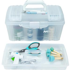 ArtBin 6918AH Twin Top 17 inch Supply Box, Portable Art & Craft Supply Organizer with Handle, [1] Plastic Storage Case, Translucent