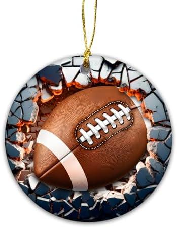 3D Sports Themed Christmas Decor - Football Break Through Ceramic Ornament, Family Christmas Football