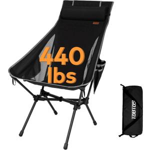 TOBTOS Portable High Back Camping Chair, Support 440 lbs, Ultralight Folding Chair with Head Support, Compact Backpacking Chair for Outdoor Camp Backpacking Fishing (Black)
