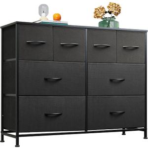 WLIVE Dresser for Bedroom with 8 Drawers, Wide Fabric Dresser for Storage and Organization, Bedroom Dressers, Chest of Drawers for Living Room, Closet, Hallway, Black, 11.8"D x 39.4"W x 30.4"H8 Drawers