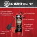 Red Lion RL-WC50TA 115 Volt, 1/2 HP, 5600 GPH Cast Iron Sewage Pump with Tethered Switch and 10-Ft. Cord, Red, 14942748