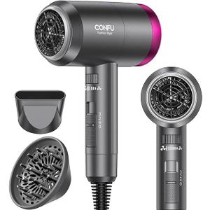 Hair Dryers for Women, CONFU Hair Dryer with Diffuser, Blow Dryers for Men, Hairdryer with Diffuser Attachment, Portable Lightweight Fast Drying Negative Ion Hairdryer for Home (Grey)