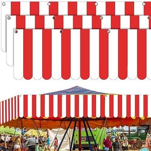 Preboun 6 Pcs Carnival Awning Decorations Tent Circus Hanging Decorations Carnival Banner Concession Stand Sign Canopy Awning for Pirate Summer Party, 9.84''x78.74''(Red and White)