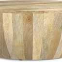 SIMPLIHOME Elmbrook Coffee Table - 34 inch Wide Solid Mango Wood Modern Industrial Round Drum Cocktail Table in Natural, Sculptural Living Room Table with Low Profile Design, Assembled