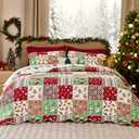 Bedsure Christmas Quilt Queen Size - Red Quilts for Queen Size Bed, Multicolor Patchwork Printed Pattern Christmas Bedding, Soft Lightweight Coverlet Bedspread (90"x96") Pillow Cases 2