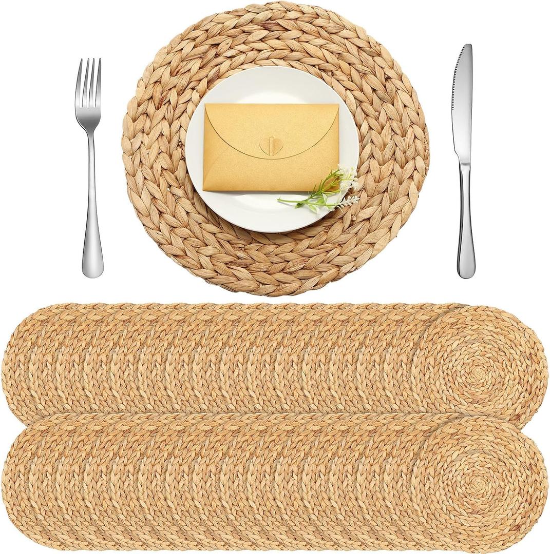 Tanlade 30 Pcs 13.8 Inches Round Placemats Hand Woven Round Woven Placemats Braided Water Hyacinth Table Mats for Dinner Charger Plates Rustic Boho Kitchen Dining Table Decoration