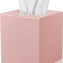 ALELION Pink Tissue Box Cover Square - Thick Wooden Tissue Box Holder for Night Stands Office Bedroom - Decorative Facial Cube Tissue Holder for Pink Kitchen Bathroom Decor and Accessories