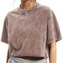 Talakeno Womens Oversized Vintage T Shirts Casual Cropped Tees Short Sleeve Cotton Acid Wash Tops Summer Grunge Shirts S