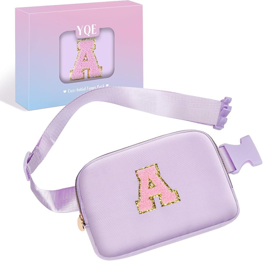 Birthday Gifts Easter Basket Stuffers for Girls, 4 5 6 7 8 9 10 11 12 13 14 Year Old Girl Gifts for Teens Sister Her, Initial Fanny Pack Belt Bag Crossbody Bag Trendy Stuff for Girls (Lavender, A)