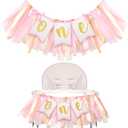 1st Birthday Girl Highchair Banner Pink High Chair Banner Girl First Birthday Banner Garland for Girl One Year Old Birthday Party Decoration for Princess Fairy Baby Photo Prop Party Decor