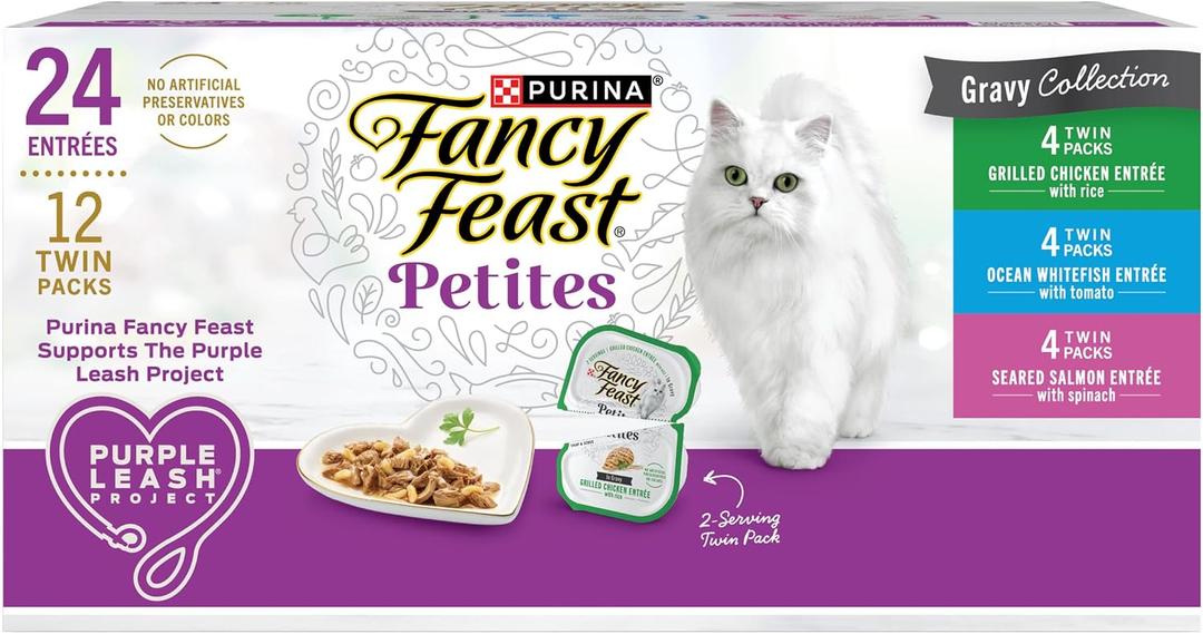 Purina Fancy Feast Gourmet Wet Cat Food Variety Pack, Petites Gravy Collection, break-apart tubs, 24 servings - (Pack of 12) 2.8 oz. Tubs (EXP 09/30/27)