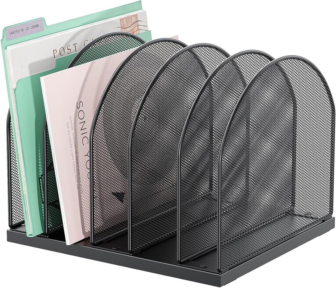 gianotter Desktop File Organizer, Desk Organizer with 5 Compartments, Paper Organizer for Desk, Workspace Organizers for Office Supplies (Black)