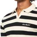 Karl Lagerfeld Men's Collared Striped Knit Short Sleeve Polo (Blue, XXL)