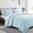 Love's cabin Oversized King Size Quilt Bedding Set Spa-Blue Bedspreads - Oversized King Lightweight Bedspread Comforter - Coin Pattern Coverlet for All Season - 3 Pieces (1 Quilt, 2 Pillow Shams)