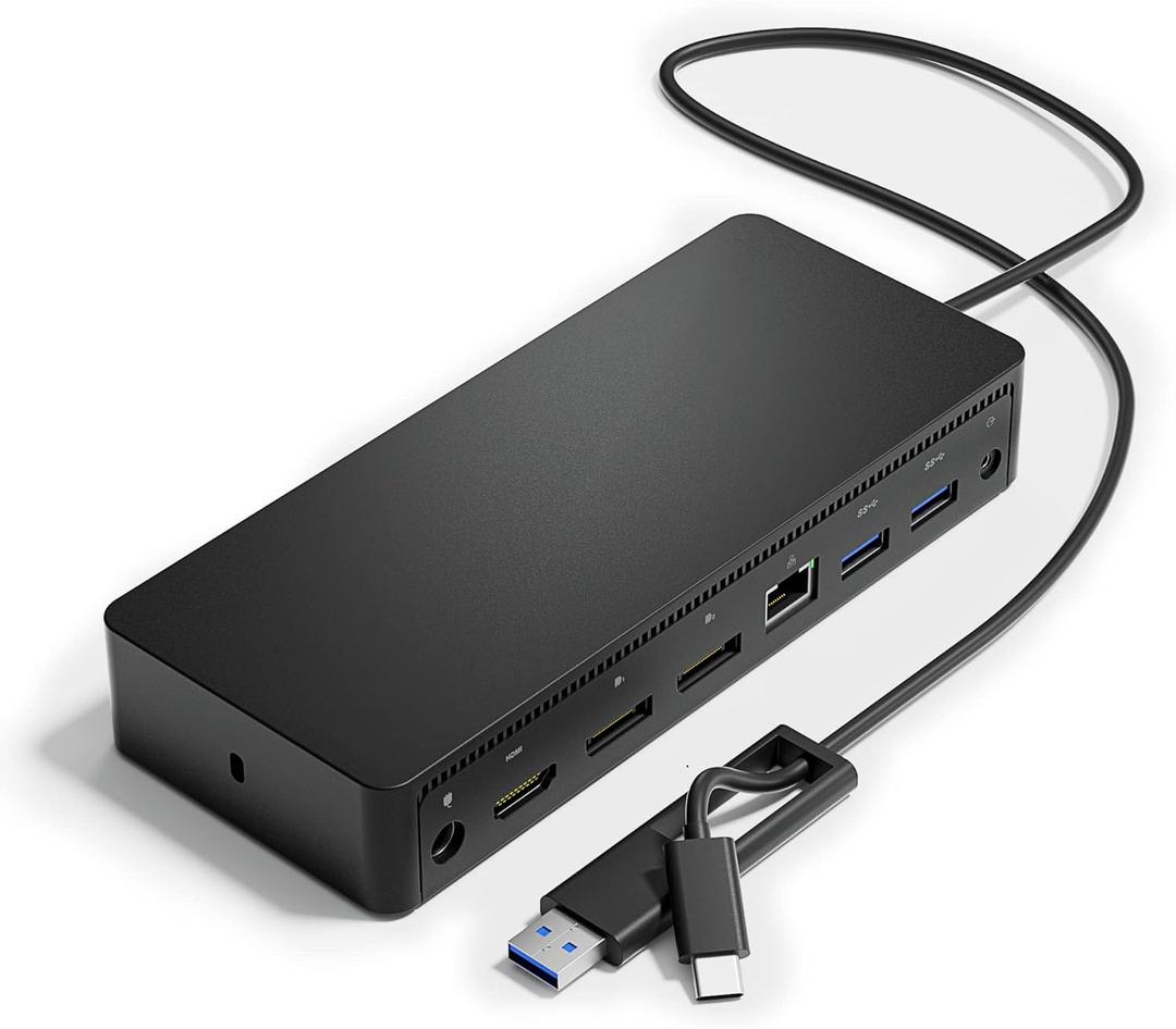 D6000 Universal Docking Station, USB 3.0 and USB C Single 5K or Triple 4K Display Docking Station with two DisplayPort and HDMI for Windows and Mac (2DP, 1HDMI, 4USB3.0, 1Audio, 1USB C, 1Speaker out)