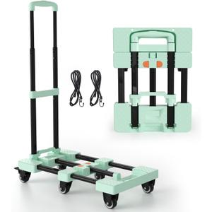 Voipvvii Folding Hand Truck 500lbs, Portable Heavy Duty Dolly Cart, 6 Wheels Collapsible Luggage Cart with 2 Elastic Ropes - Compact Trolley Cart for Easy Moving - Ideal Hand Cart for Travel and More