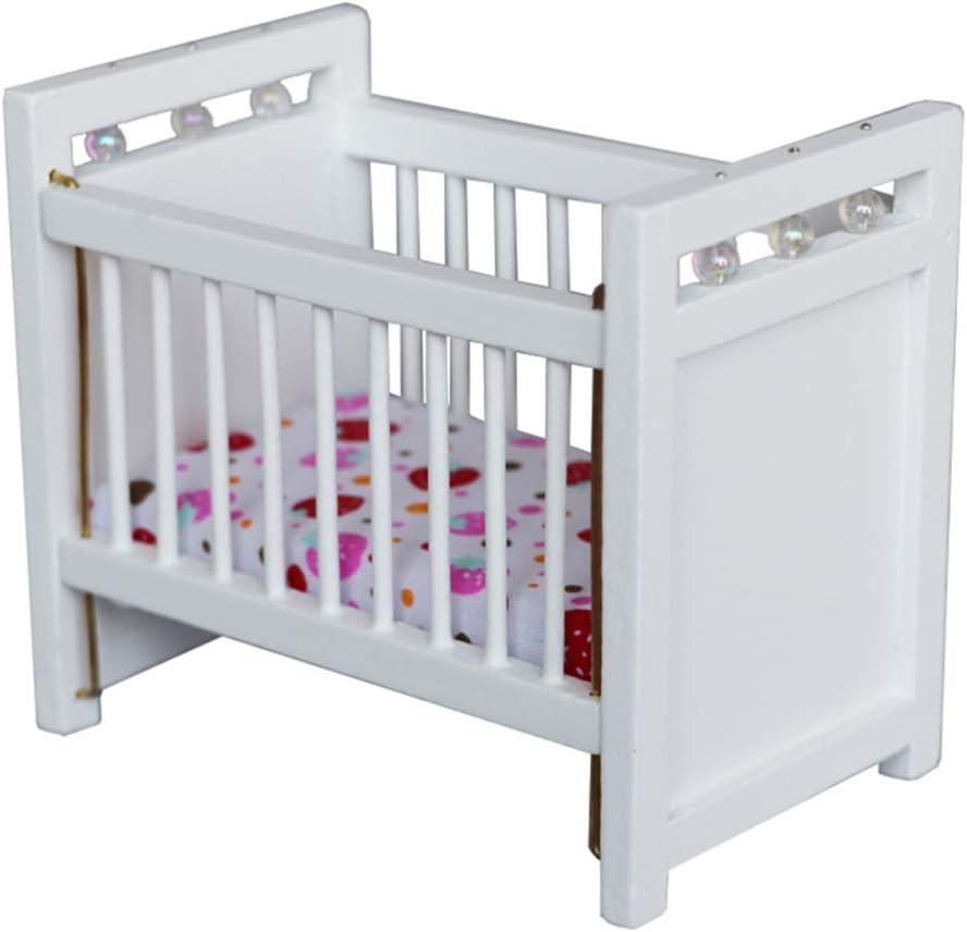 1:12 Scale Dollhouse Mini Crib: Wooden Baby Doll Crib for Dollhouse - Adorable Doll House Accessories and Furniture - Mini Baby Bed Cradle for Miniature Furniture 1 12 Scale 4.40 * 3.93 inches