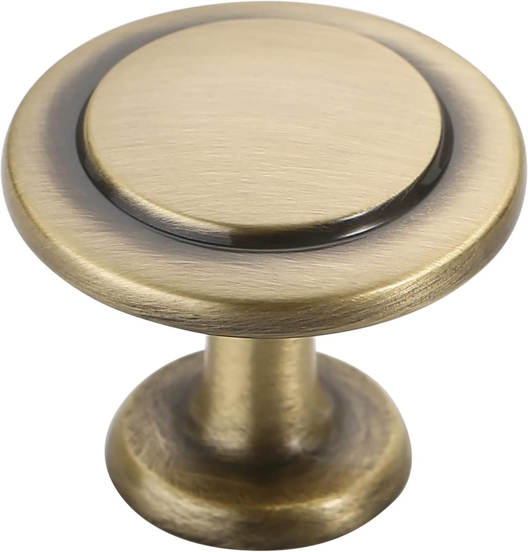 Alzassbg 10 Pack Brushed Antique Brass Cabinet Knobs, 1-1/4 Inch Diameter Round Kitchen Knobs for Cabinets and Drawers AL6012AB
