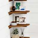 Forbena Walnut Brown Floating Corner Shelves for Wall 4-Pack, Small Corner Wall Shelves for Kids Room, Cute Wooden Hanging Corner Shelf for Bedroom Bathroom Decor, Living Room, Small Spaces (10" Depth)