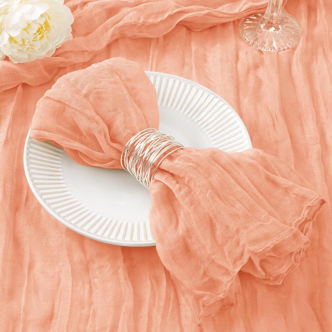 DeZerlor 50 Pack Peach Cheesecloth Napkins Spring Cloth Napkins Set of 50 Dinner Napkins Bulk 21x21 Inches for Wedding Bridal Shower Baby Shower Parties