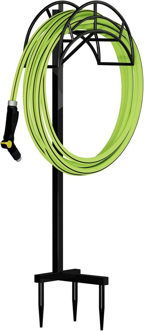 ROSSNY Garden Hose Holder Water Hose Holders for Outside Freestanding and Detachable with 3 Long Spiky Feet Heavy Duty Hose Hanger Storage