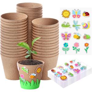 72 Pcs 4 Inch Garden Paper Pot Craft Kit Spring Crafts Bulk Including Round Paper Mache Pots Adhesive Foam Sticker EVA Grass Sticker Mother's Day DIY Planting Growing Garden Kit