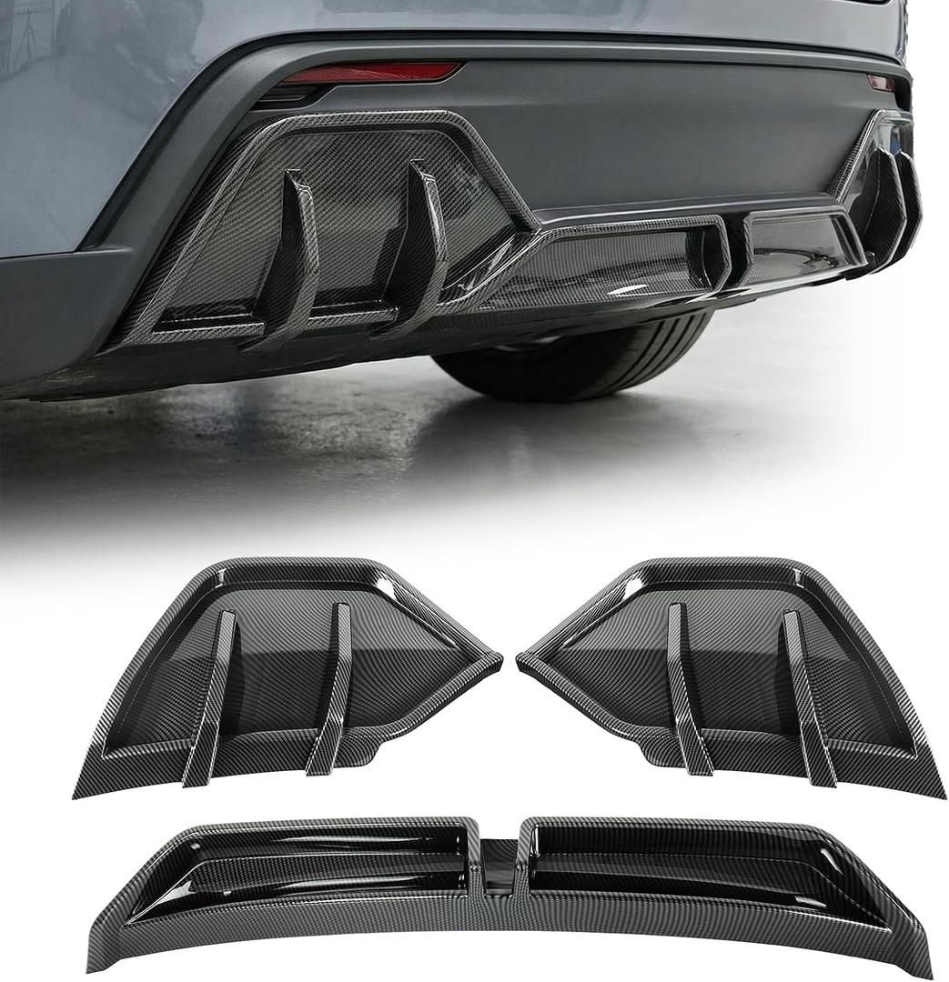 3 PCS Rear Bumper Lip Diffuser for Tesla Model Y Juniper 2026 2025 | Gloss Carbon Fiber Rear Lower Bumper Lip Diffuser(Not Fit Performance)