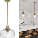 9'' Vintage Gold Pendant Light with Clear Glass, Adjustable Pendant Lighting for Kitchen Island Brushed Pendant Lights Convertible Ceiling Mount Or Hanging Fixture for Hallway Bathroom,Brown Bronze