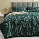 MUXHOMO Duvet Cover Queen Size, Reversible Floral Forest Green Duvet Cover Set with Zipper Closure, 3 Pieces Botanical Patterns Soft Microfiber Bedding Set with 4 Ties (90"x90", 2 Pillow Cases)