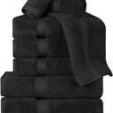 BNM Egyptian Cotton Heavyweight Towels, Ideal For Bathroom, Shower, Spa, Hotel, 800 GSM, Face/ Washcloths, Hand Towels, Bath Towels, Highly-Absorbent, Luxury Home Basics, 9 Piece Towel Set, Black