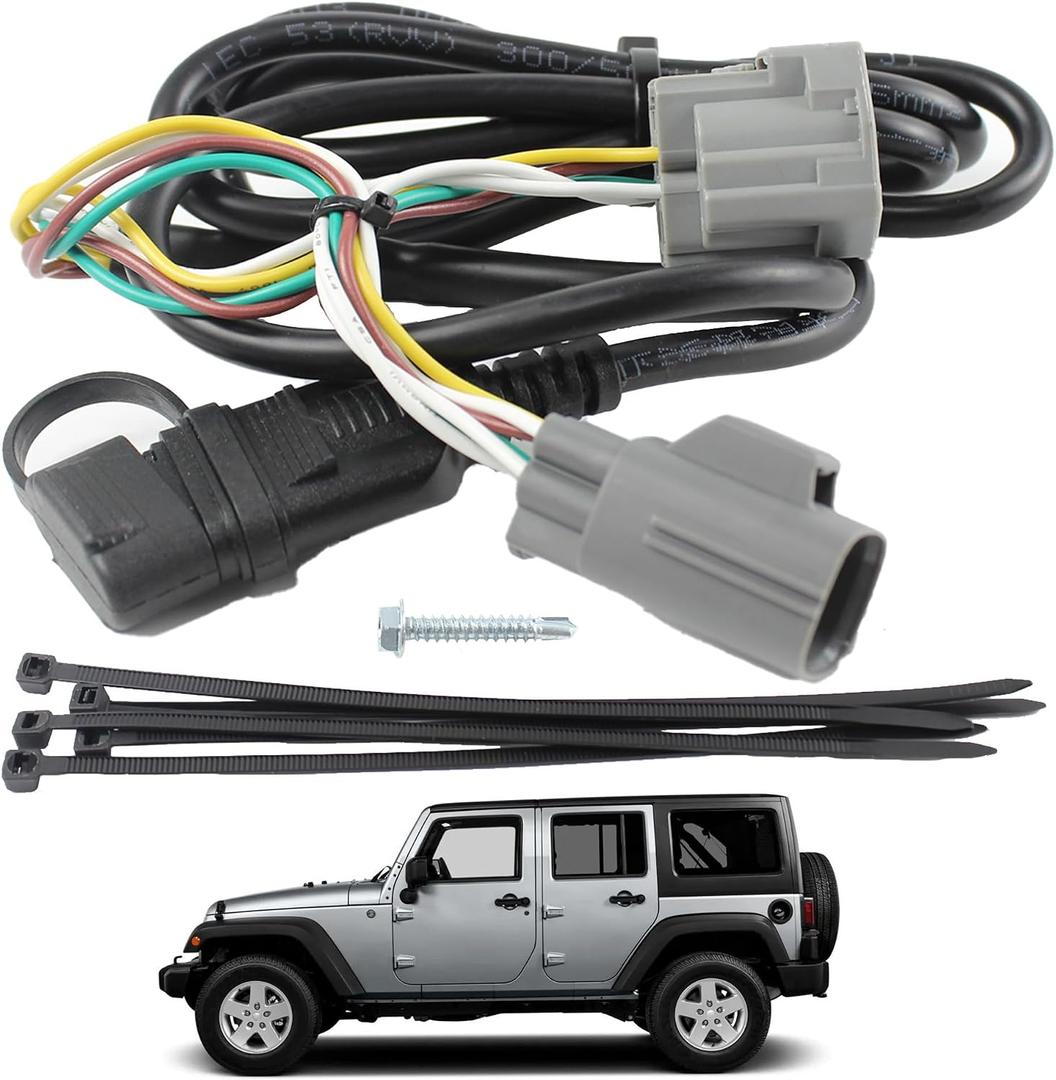 67 Inch 4-Pin Trailer Wiring Harness 17275.01 Compatible with 2007-2018 Jeep Wrangler JK JKU Rubicon Sahara Sport Unlimited 2-Door 4-Door Tow Hitch Wiring Trailer Light Connect