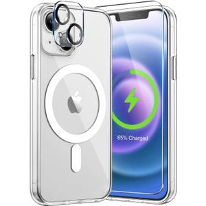 MOCCA Strong Magnetic for iPhone 13 Case Clear, [Anti Yellowing][Compatible with Magsafe][Screen Protector+Camera Lens Protector] Slim Shockproof Protective Case for iPhone 13 Phone Case 6.1", Clear (iPhone 13 6.1inch, A-Clear)
