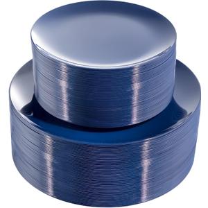 PULOTE 100PCS Blue Plastic Plates - Heavy Duty Navy Blue Disposable - Include 50PCS 10.25inch Dinner & 50PCS 7.5 inch Dessert/Salad Plates - Ideal for Party, Graduation & Memorial Day