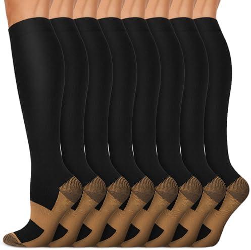 Copper Compression Socks 15-20 mmHg for Men & Women 8 Pairs – Circulation Support for Nurses, Travel, Running, Hiking, Soccer, Gift, Pregnant, Nurses(L/ XL)