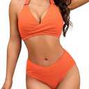 AI'MAGE Womens Tummy Control Bathing Suits High Waisted Bikini Sets Two Piece Bathing Suits (Small, Orange)