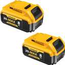 2-Pack 8000mAh 20V Max Lithium-ion Batteries for Dewalt - Replaces DCB201, DCB200, DCB205, DCB206, DCB207 - Seamless Compatibility with Dewalt 20V Max Battery Cordless Power Tools & Chargers