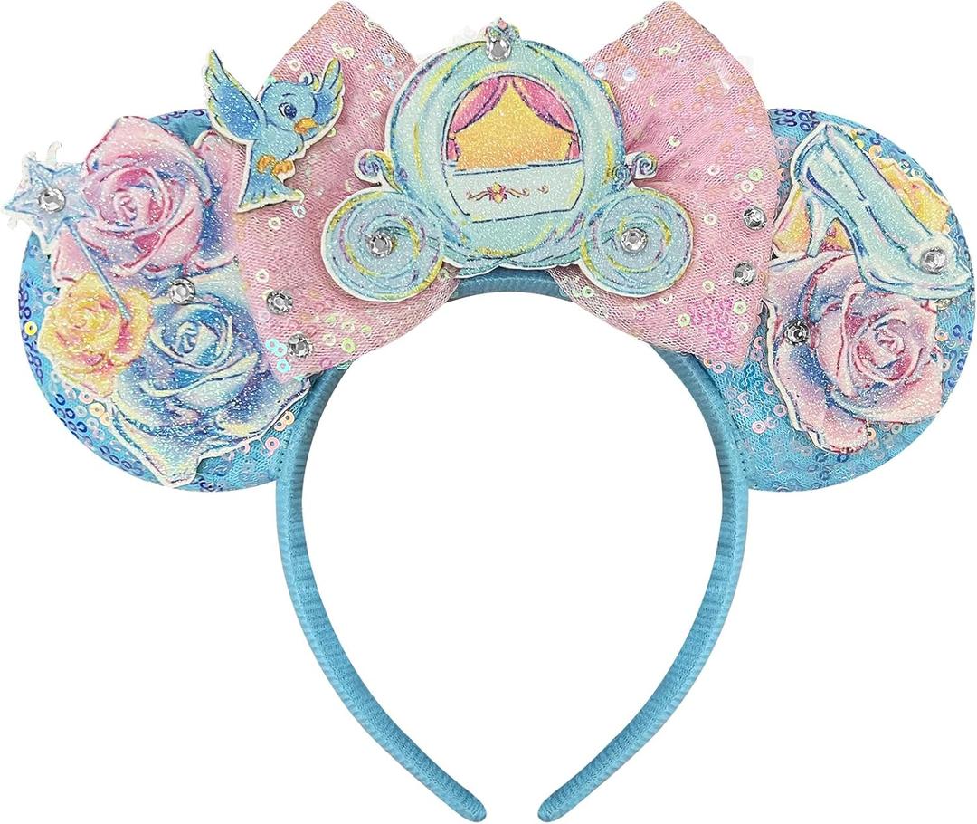 Mouse Ears Headband for Women Princess Mouse Ears Bows Mouse Ear Princess Party Decorations Carriages