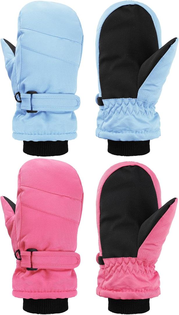 SATINIOR Kids Snow Mittens Waterproof Winter Ski Gloves Warm Thicken Snow Gloves for Girls Boys (8-12 Years, Pink,Sky Blue)