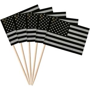 2 x stidsds 100 Pcs Black American Flag Black USA Toothpick Flags Mini Small Black US Cupcake Toppers Stick Flags Banner Party Cocktail Fruit Decoration
