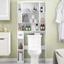 Vabches Over The Toilet Storage Cabinet, Bathroom Shelf Over Toilet with Glass Doors and Adjustable Shelves, White Freestanding Home Space Save Toilet Rack for Restroom, Bathroom, Laundry, W31.69''
